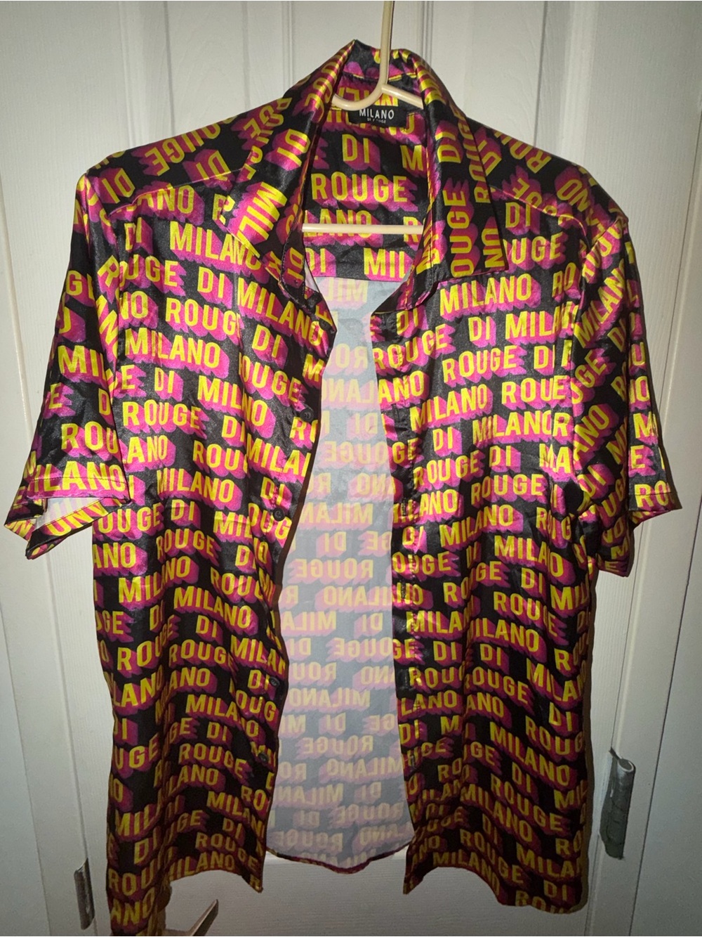 MILANO 'Rouge Di Milano' silky Button Shirt - Black & Yellow Pink Print